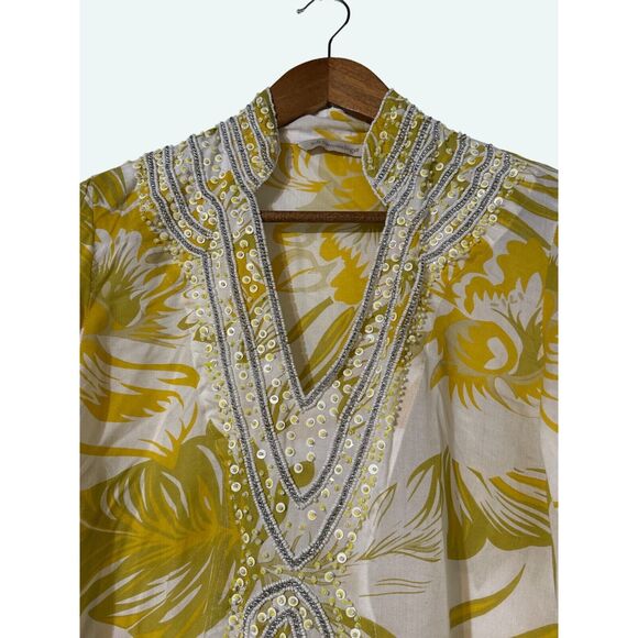 Soft Surroundings Shirt Embellished floral Yellow/Green/Cream Size Small - Picture 4 of 7